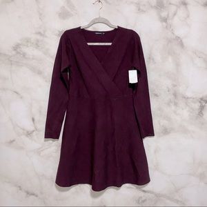 Solutions! Burgundy Cross V-Neck Skater Dress